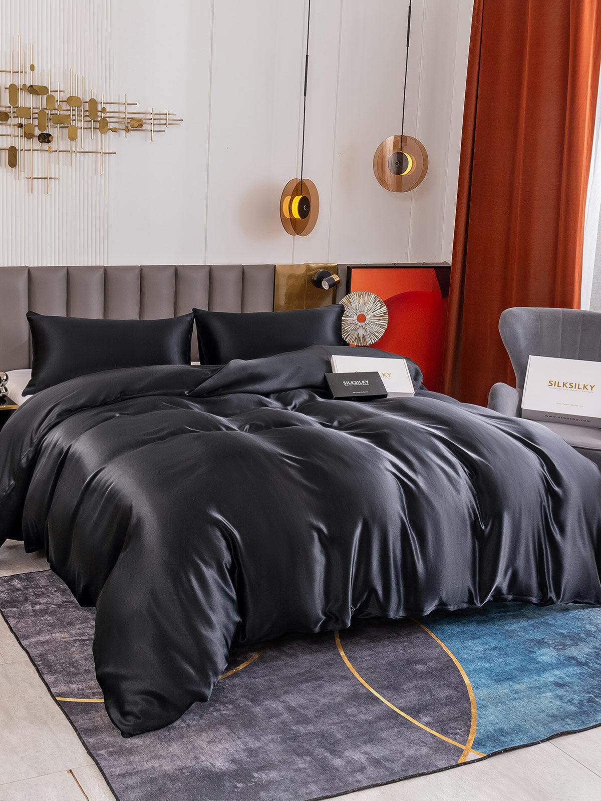 [Noir] SilkSilky-FR 19Momme Pure Soie Bedding Set 002