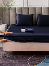 [Bleu Foncé] SilkSilky-FR Parure de Lit Soie 006
