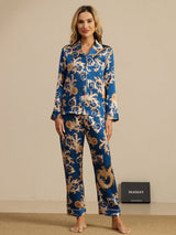 [Dragon Navy] SilkSilky-FR Long Sleeve Lapel Collar Femme Pyjamas 003
