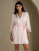 [Rose] SilkSilky-FR 3/4 Sleeve V Neck Peignoir&Robe de Chambre 006