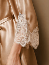 [Champagne] SilkSilky-FR 3/4 Sleeve V Neck Peignoir&Robe de Chambre 010