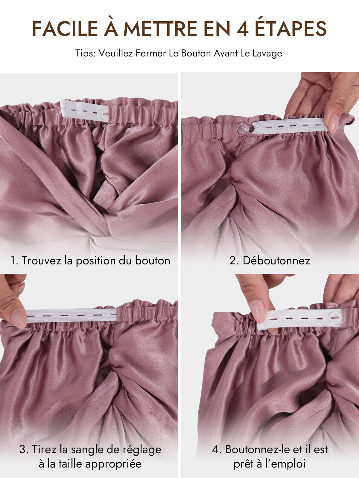 [Mauve Pâle] SilkSilky-FR 22Momme Pure Soie Sleep Cap 006