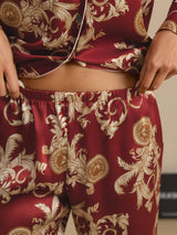 [Dragon Bordeaux] SilkSilky-FR Long Sleeve Lapel Collar Femme Pyjamas 005
