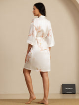 [Blanc] SilkSilky-FR 3/4 Sleeve Femme Peignoir 002