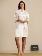 [Blanc] SilkSilky-FR 3/4 Sleeve Femme Peignoir 006