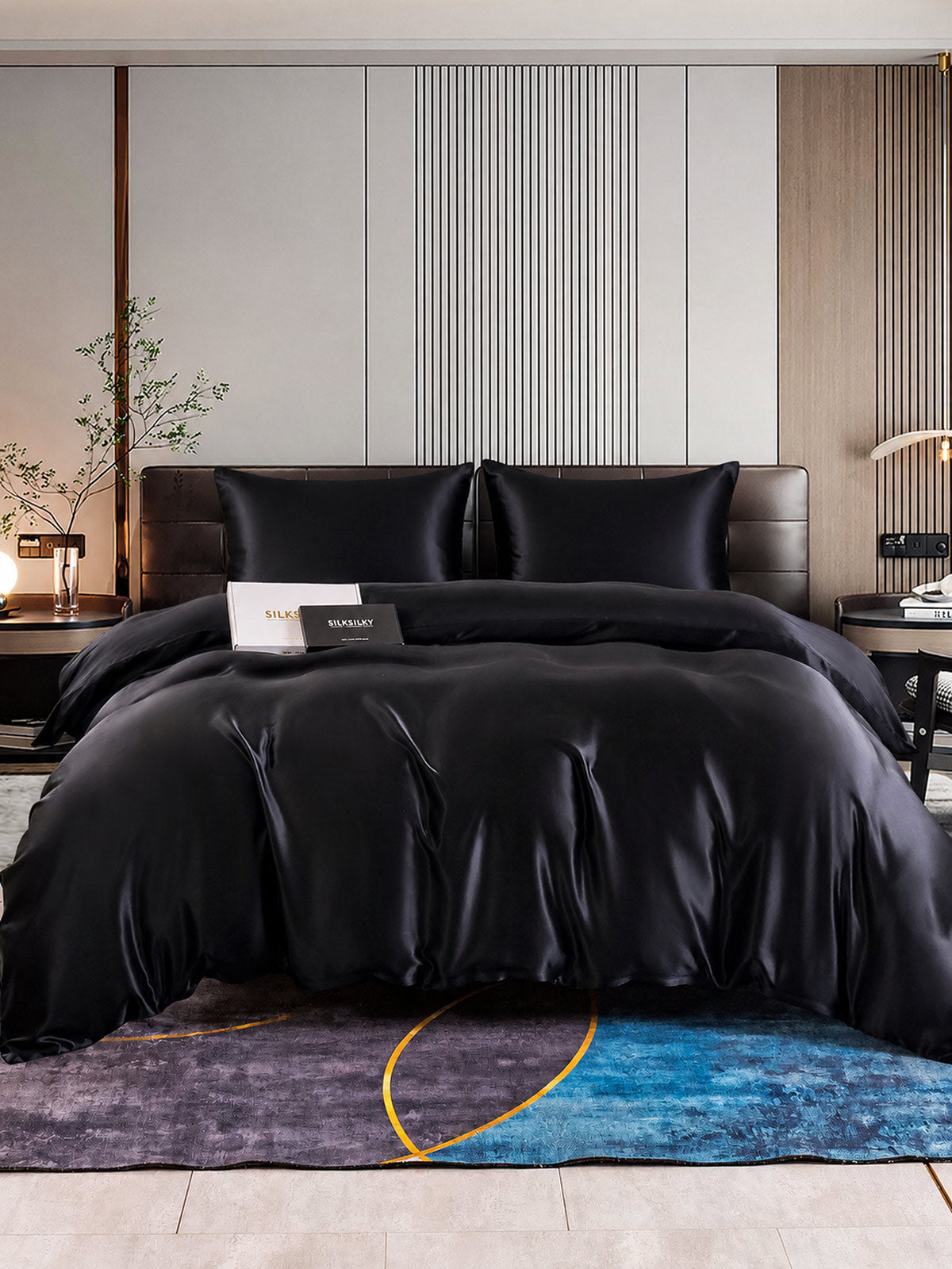 [Noir] SilkSilky-FR Parure de Lit Soie 001