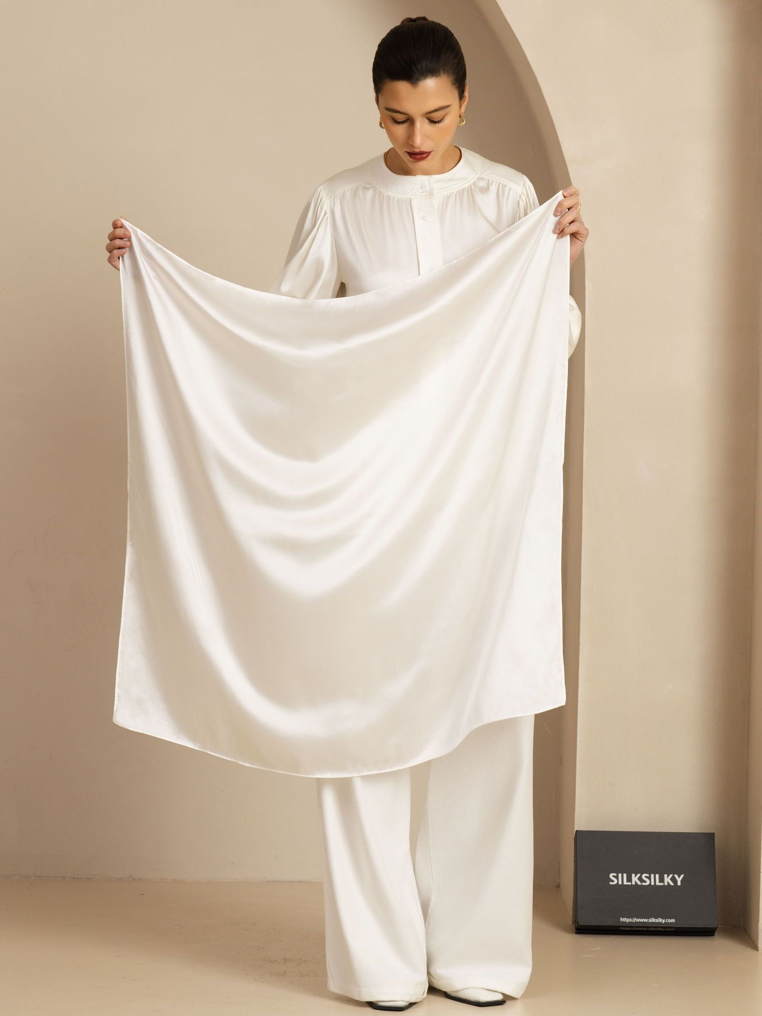 [Blanc] SilkSilky-FR Soie Scarf 003