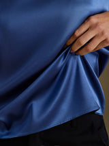 [Bleu Canard Véritable] SilkSilky-FR Cap Sleeve Round Neck Femme T-Shirt 004