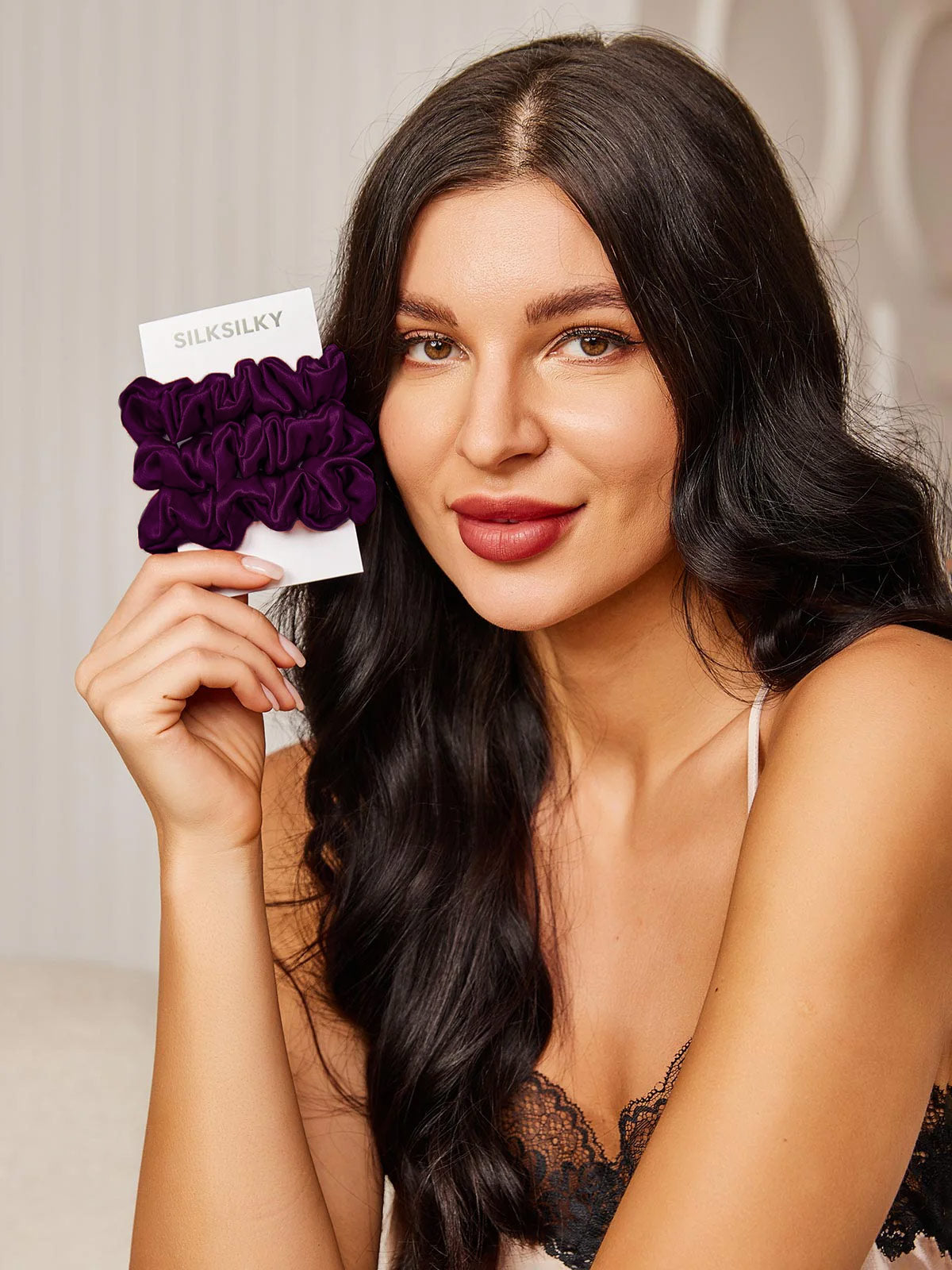 [Violet Foncé] SilkSilky-FR 19Momme Pure Soie Scrunchie 002