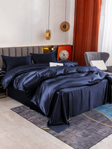 [Bleu Foncé] SilkSilky-FR 19Momme Parure de Lit Soie 001