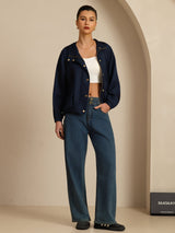 [BleuFoncé] SilkSilky-FR Manches longues Col Haut Femme Manteaux 008