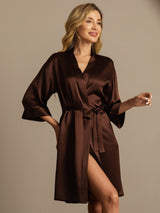 [Café] SilkSilky-FR 3/4 Sleeve Femme Peignoir 003