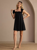 [Noir] SilkSilky-FR Sleeveless Square Neck Chemises de nuit 003