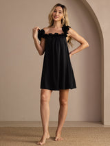 [Noir] SilkSilky-FR Sleeveless Square Neck Chemises de nuit 003