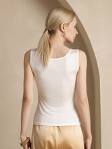 [Blanc] SilkSilky-FR Sans manches Col Rond Femme T-Shirt 002
