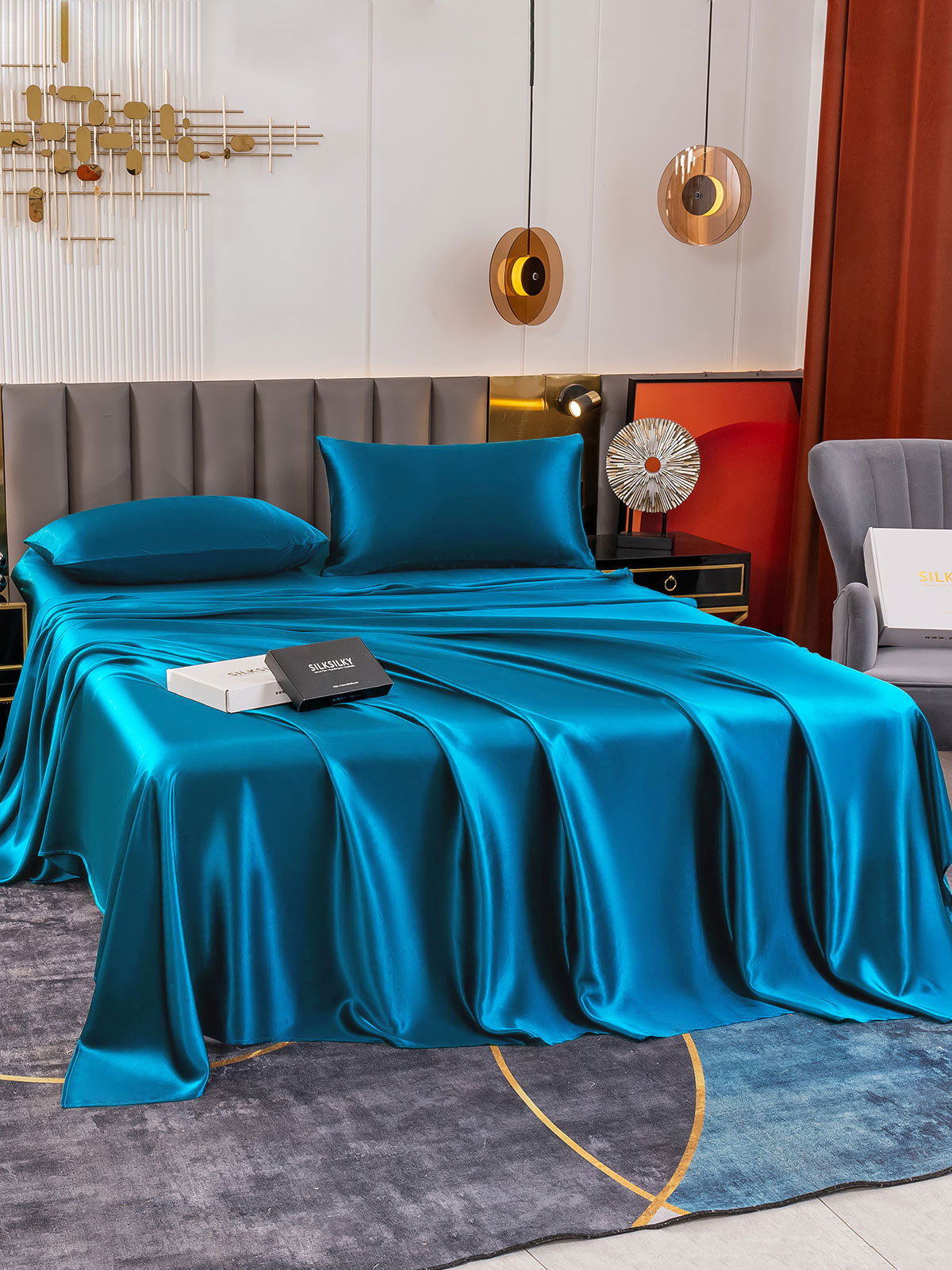 [Bleu Royal] SilkSilky-FR 19Momme Pure Silk Bedding Set 001