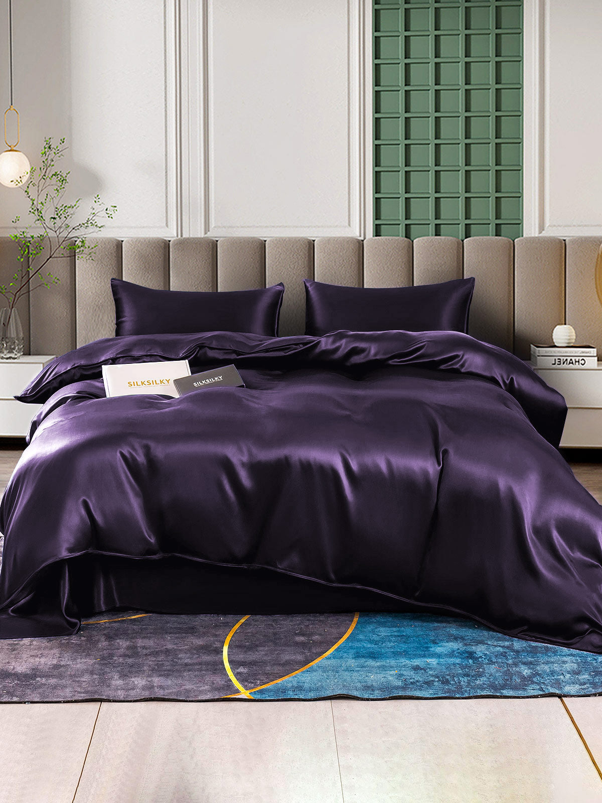 SilkSilky FR 25Momme Pure Soie Bedding Set VioletFoncé 001