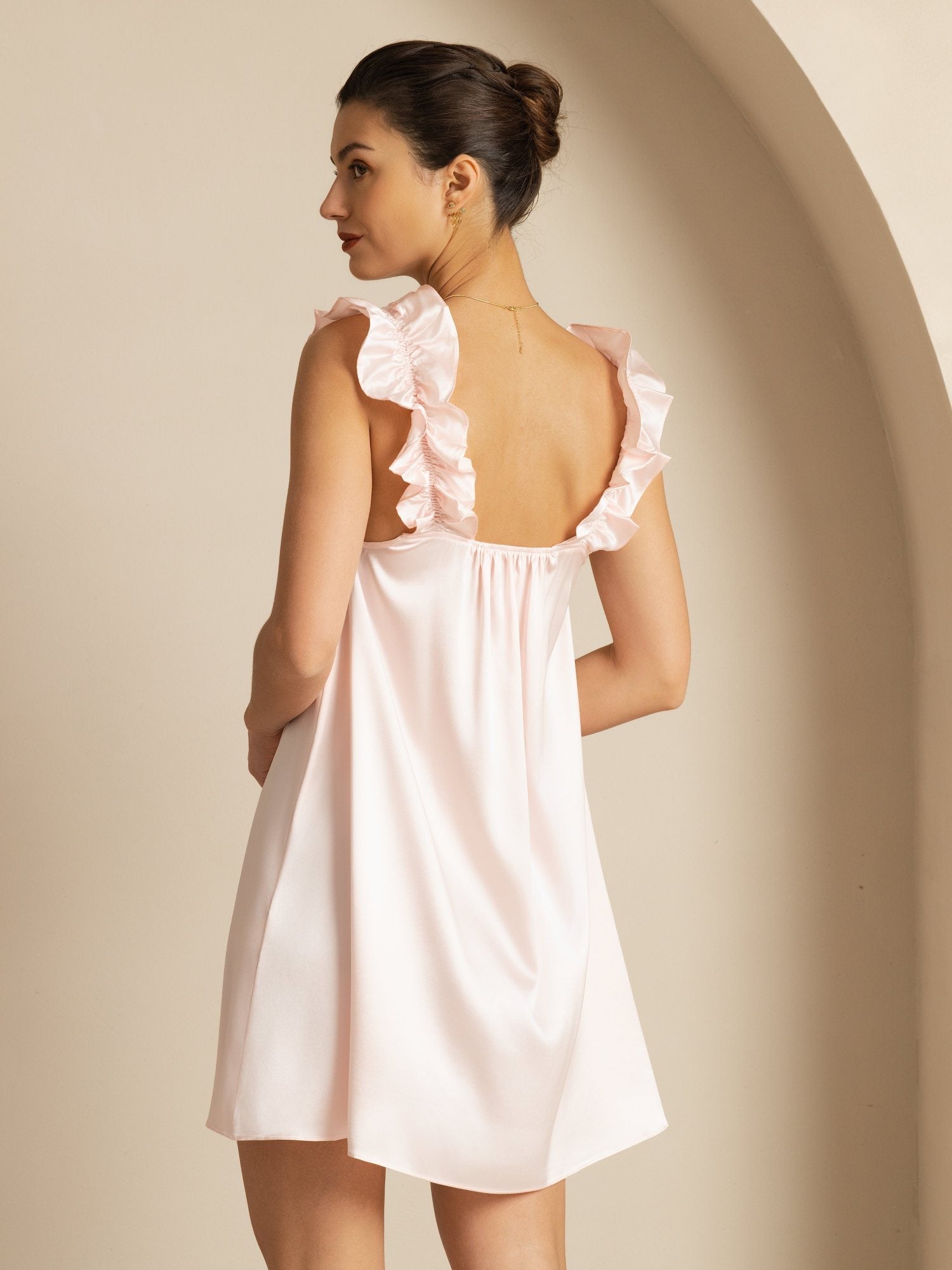 [Rose] SilkSilky-FR Sleeveless Square Neck Chemises de nuit 002