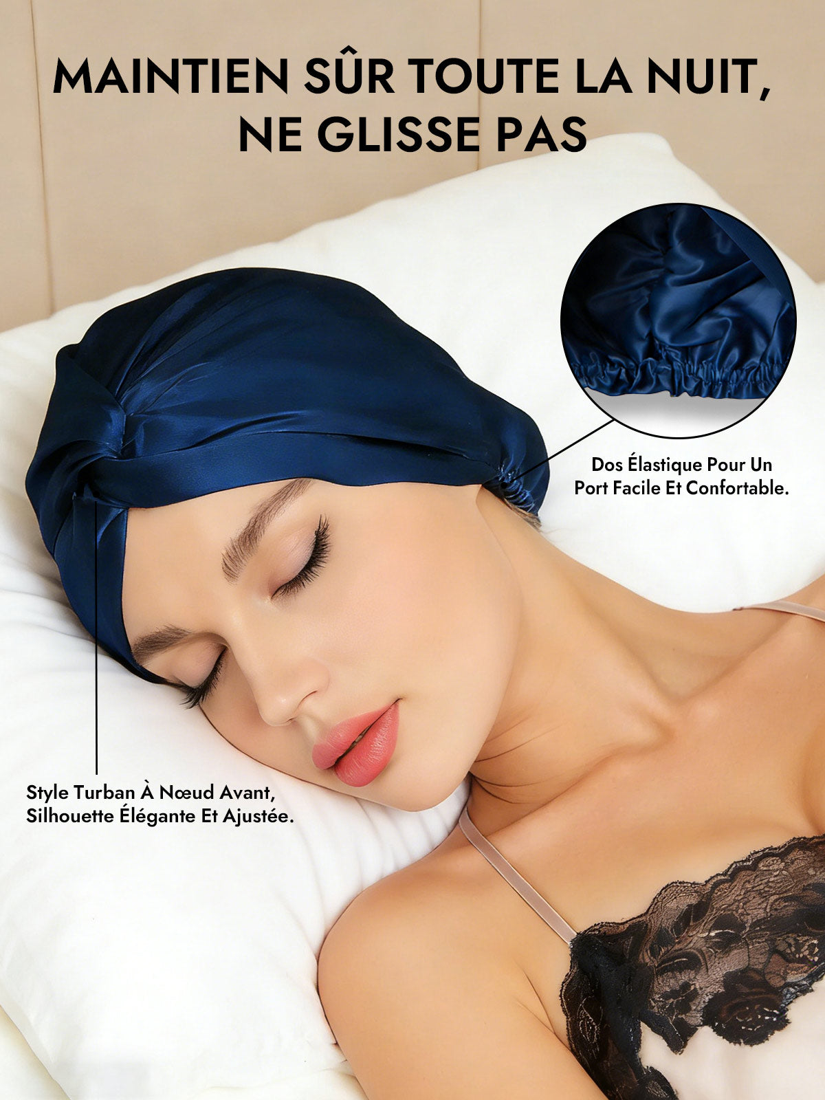 [Bleu Foncé] SilkSilky-FR Bonnets de Nuit 006