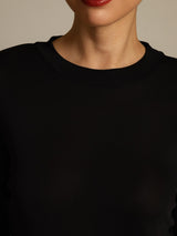 [Noir] SilkSilky-FR Long Sleeve Crew Neck Femme T-Shirt 004