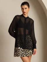 [Noir] SilkSilky-FR Soie Womens Shirt 007