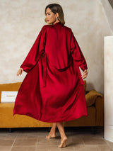 [Rouge Vineux] SilkSilky-FR Long Sleeve V Neck Peignoir&Robe de Chambre 003