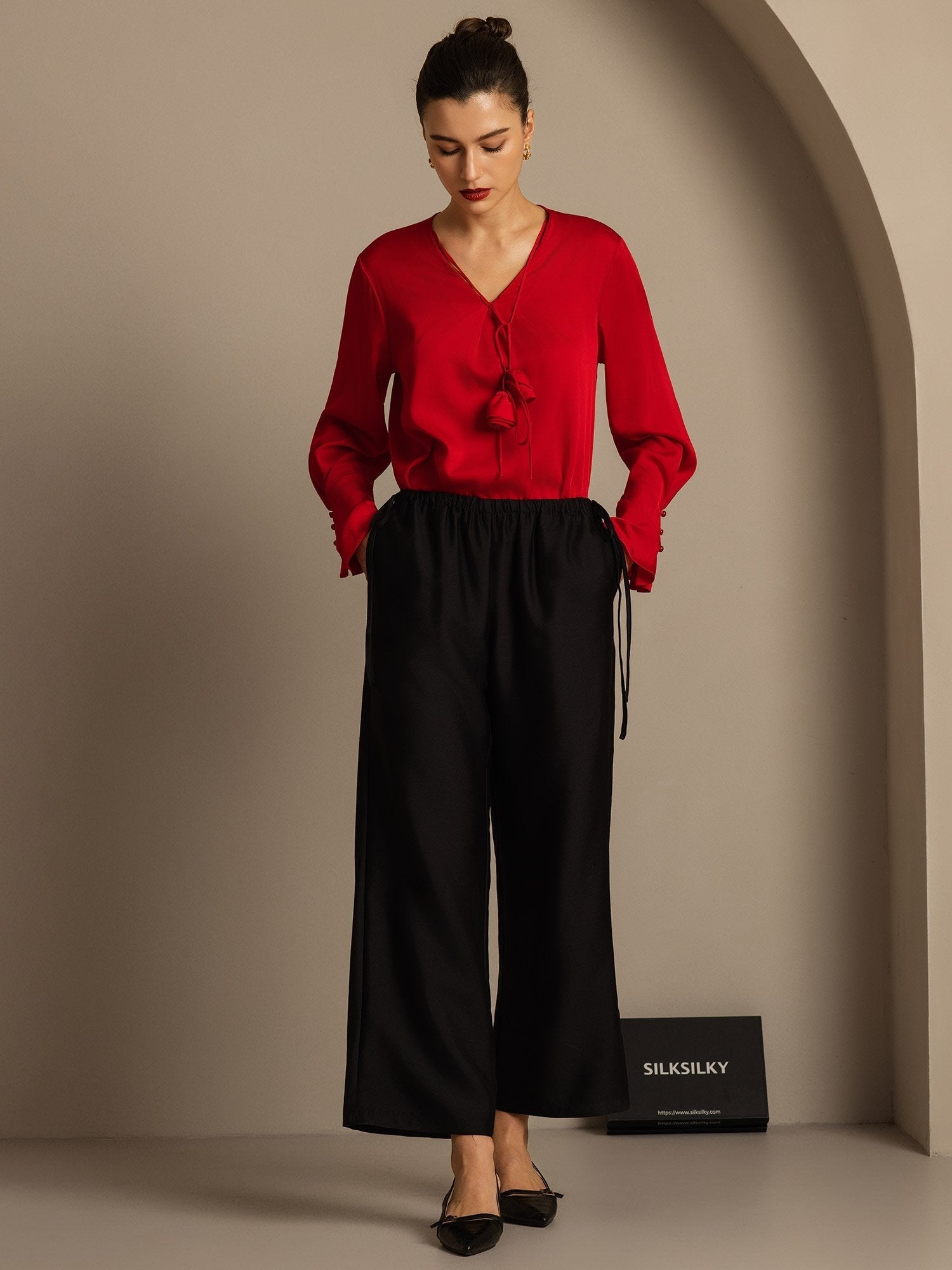 [Noir] SilkSilky-FR 32Momme Soie Womens Pants 005,