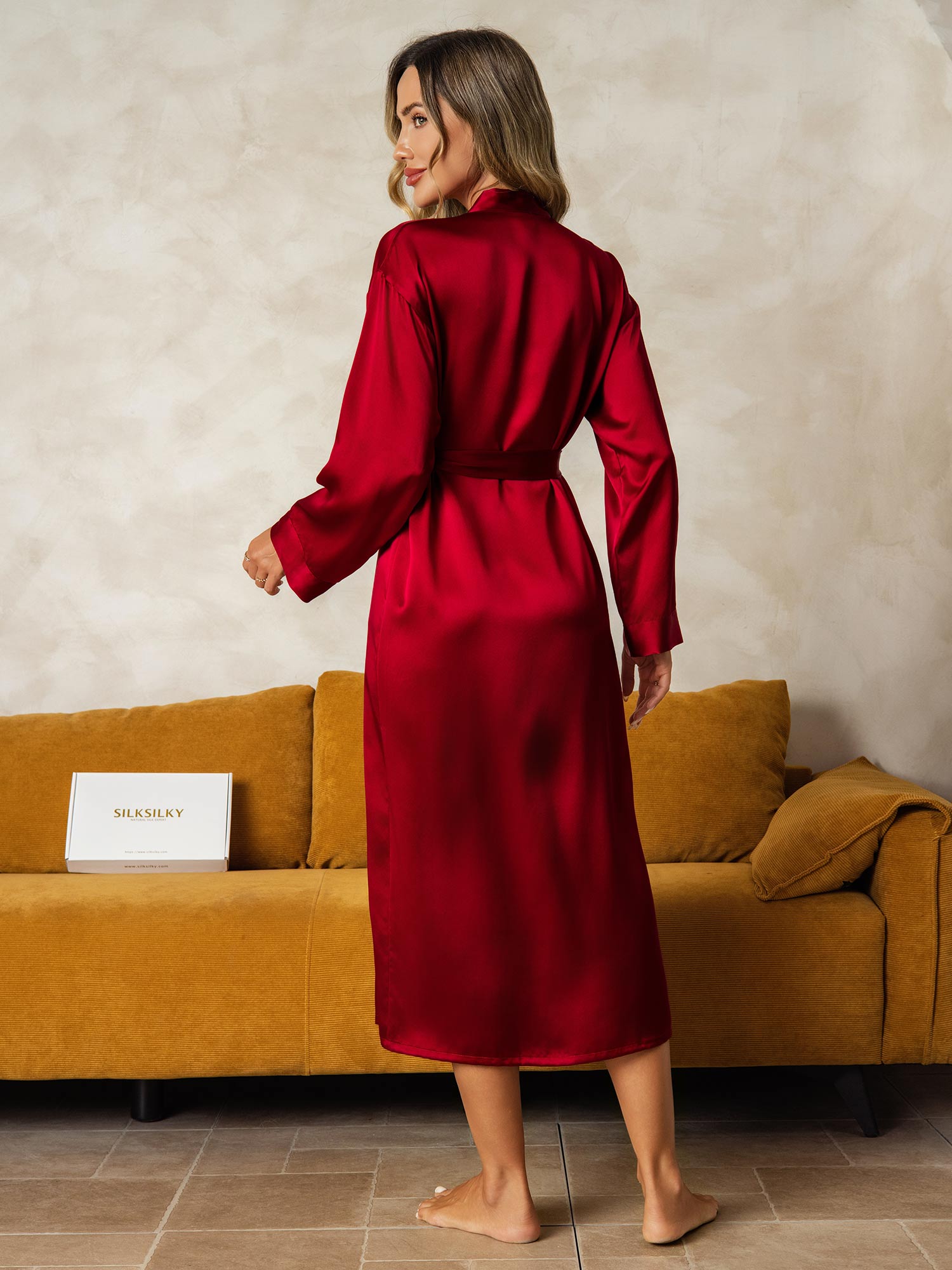 [Rouge Vineux] SilkSilky-FR Long Sleeve Femme Peignoir 002
