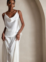 [Blanc] SilkSilky-FR 19Momme Fines Brides Col Bénitier Top À Fines Brides 003