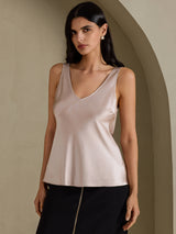 [Gris Ombre] SilkSilky-FR Sleeveless V Neck Top À Fines Brides 003