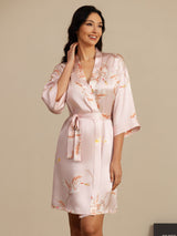 [Rose] SilkSilky-FR 3/4 Sleeve Femme Peignoir 006