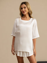 [Blanc] SilkSilky-FR Manches courtes Col Rond Femme Pyjamas 003