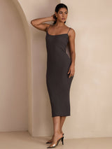 [Gris] SilkSilky-FR Spaghetti Strap Square Neck Robes 007