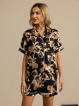 [Dragon Noir] SilkSilky-FR Manches courtes Col Cranté Femme Pyjamas 003