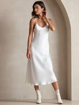 [Blanc] SilkSilky-FR Sleeveless V Neck Robes 005