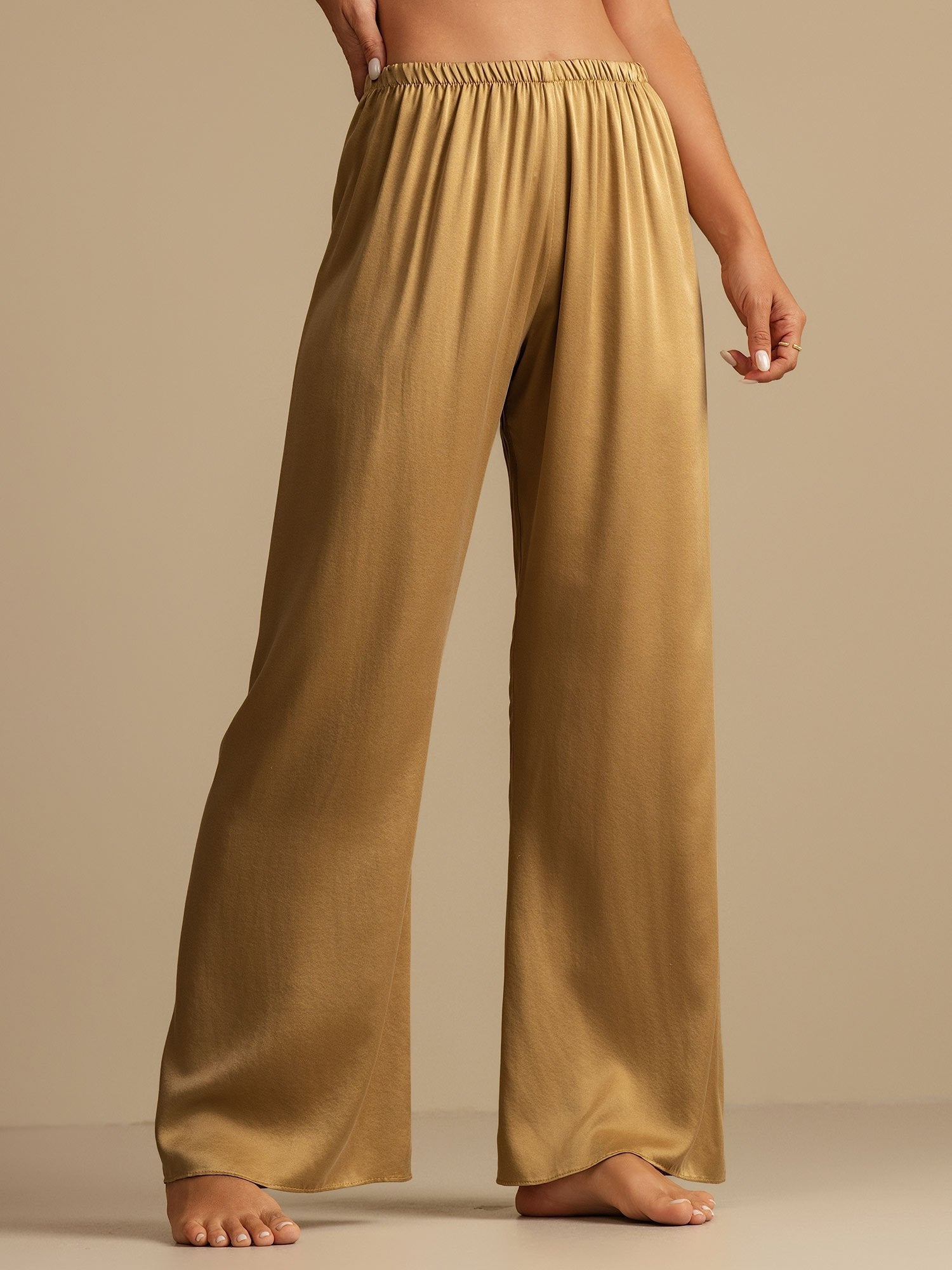 [Tan] SilkSilky-FR 19Momme Soie Womens Sleep Bottoms 001,