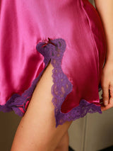 [Rose Profond] SilkSilky-FR Fines Brides Col V Chemises de nuit 005