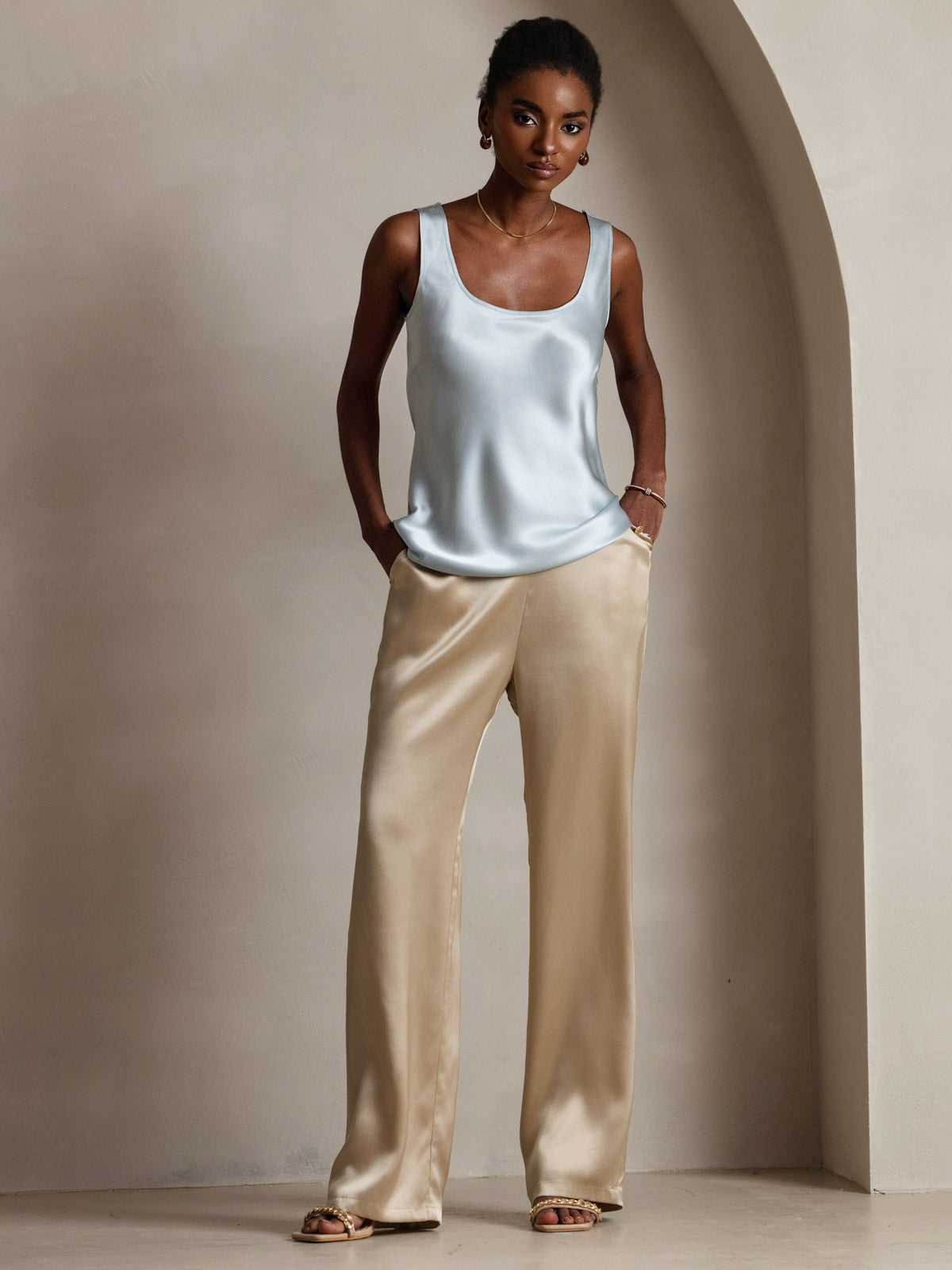 [Bleu Clair] SilkSilky-FR 19Momme Soie Camisoles 007