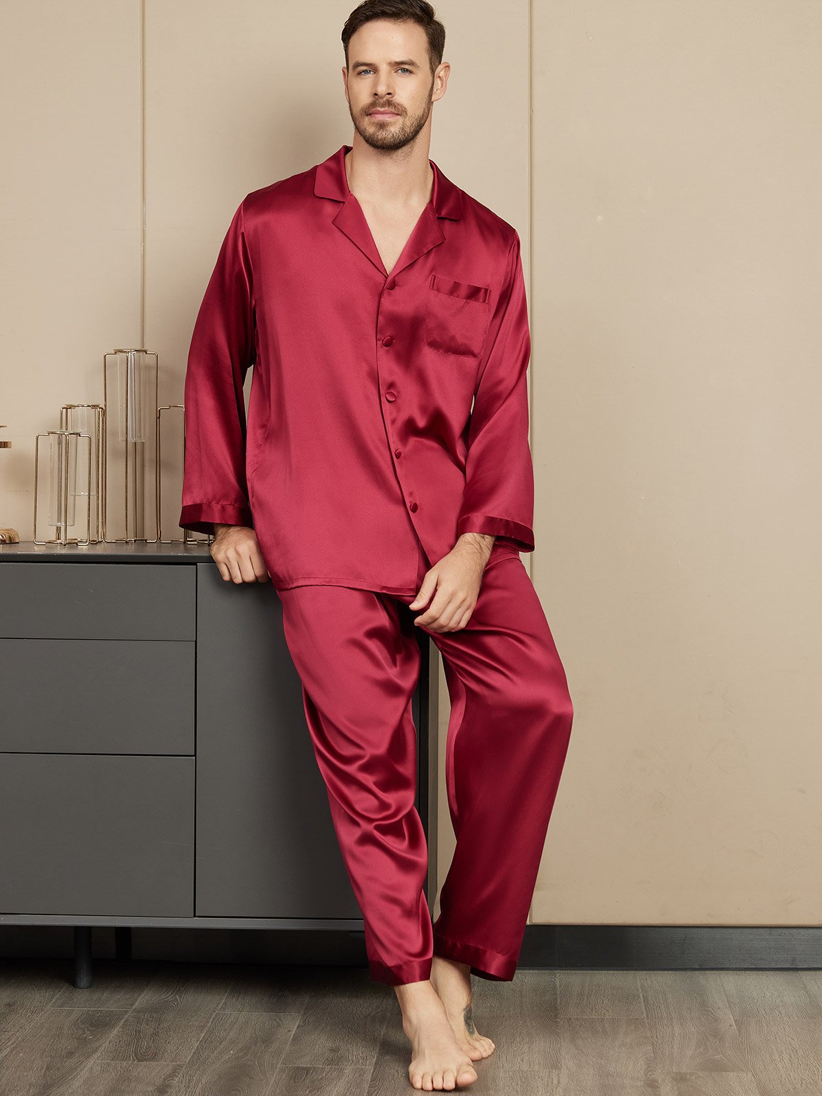 [Rouge Vineux] SilkSilky-FR Pure Soie Mens Pajamas 005