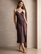 [Café] SilkSilky-FR Sleeveless V Neck Robes 001