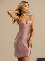 [Mauve Pâle] SilkSilky-FR Sleeveless V Neck Chemises de nuit 003