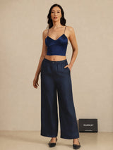 [Bleu Foncé] SilkSilky-FR Spaghetti Strap V Neck Top À Fines Brides 006