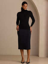 [Noir] SilkSilky-FR Long Sleeve Turtle Neck Femme T-Shirt 007