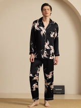[Noir] SilkSilky-FR Long Sleeve Lapel Collar Homme Pyjamas 001