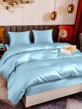 [Bleu Clair] SilkSilky-FR Parure de Lit Soie 001