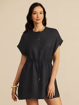 [Noir] SilkSilky-FR 18Momme Mancheron Col Henley Robes 003