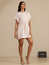 [Rose] SilkSilky-FR 18Momme Mancheron Col Henley Robes 006