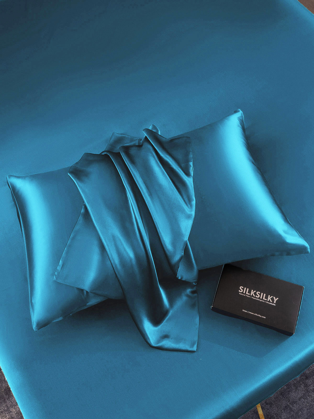 SilkSilky-FR 19Momme Pure Soie Pillowcase BleuRoyal 006