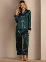 [Zèbre Émeraude] SilkSilky-FR Long Sleeve Lapel Collar Femme Pyjamas 006