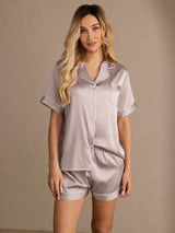 [Gris Ombre] SilkSilky-FR Short Sleeve Lapel Collar Femme Pyjamas 005